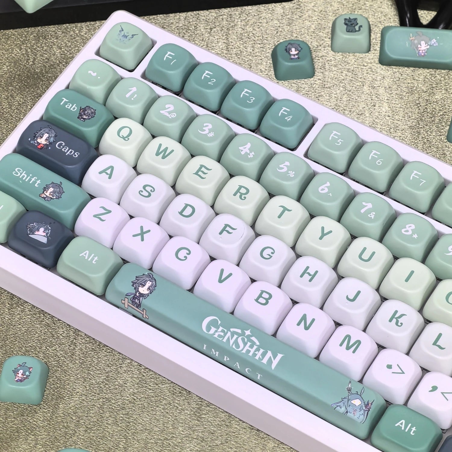 Genshin Impact Furina Keycaps 137 Keys MOA Profile Focalors PBT Five-sided Sublimation Keycap Set for DIY Mechanical Keyboard