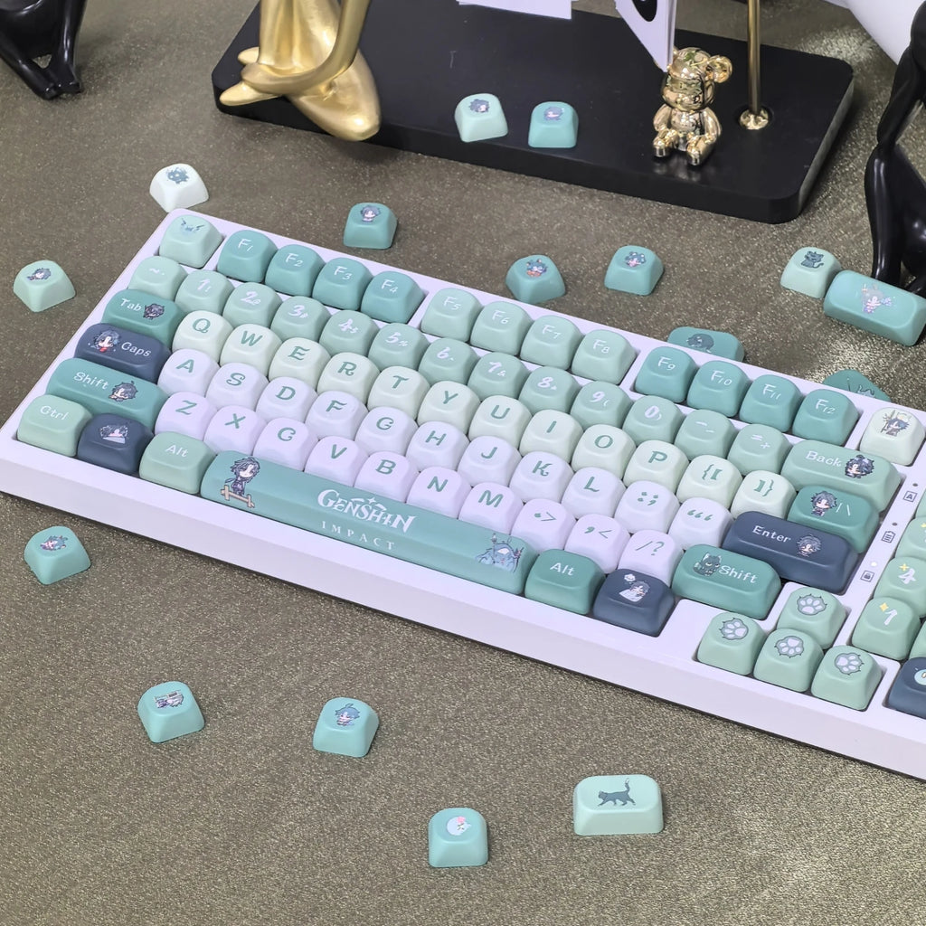 Genshin Impact Furina Keycaps 137 Keys MOA Profile Focalors PBT Five-sided Sublimation Keycap Set for DIY Mechanical Keyboard