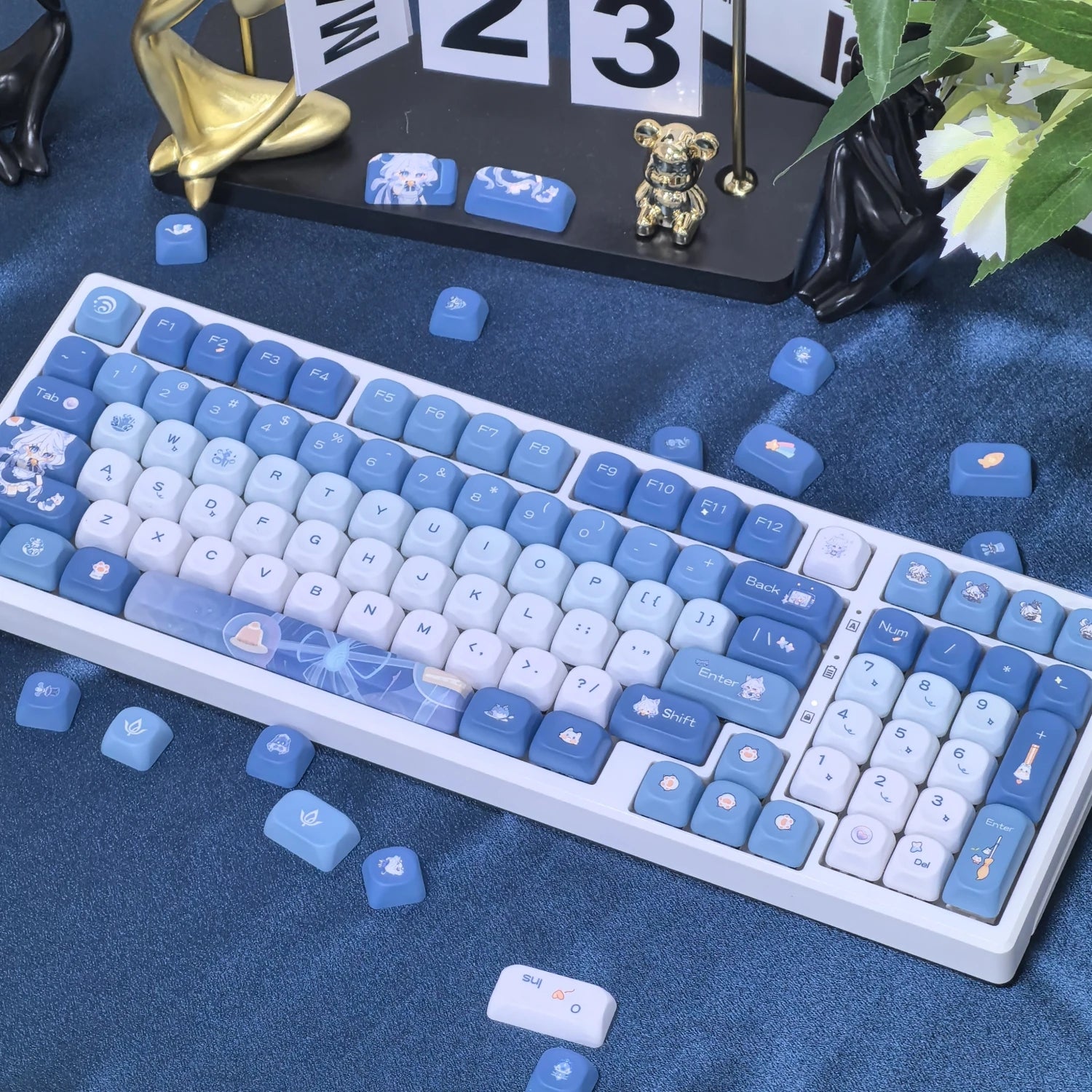 Genshin Impact Furina Keycaps 137 Keys MOA Profile Focalors PBT Five-sided Sublimation Keycap Set for DIY Mechanical Keyboard