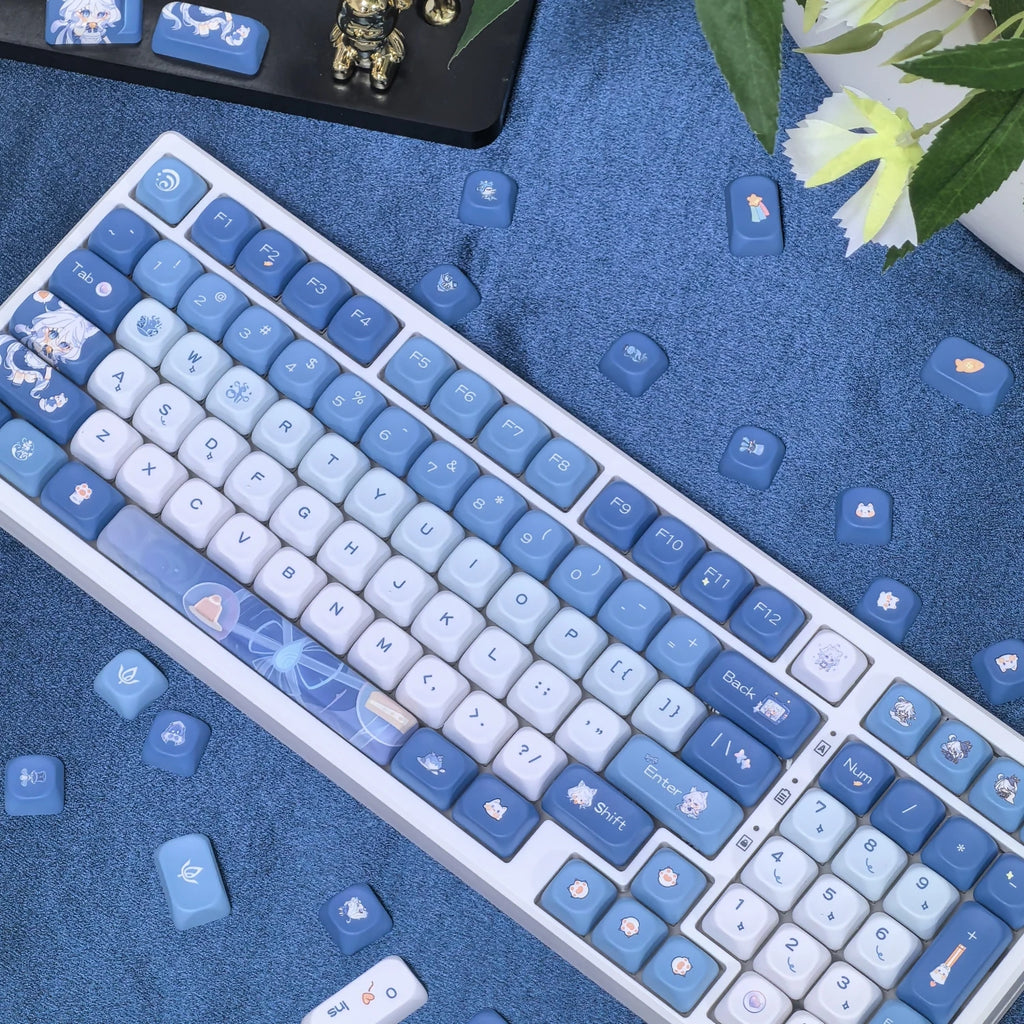 Genshin Impact Furina Keycaps 137 Keys MOA Profile Focalors PBT Five-sided Sublimation Keycap Set for DIY Mechanical Keyboard