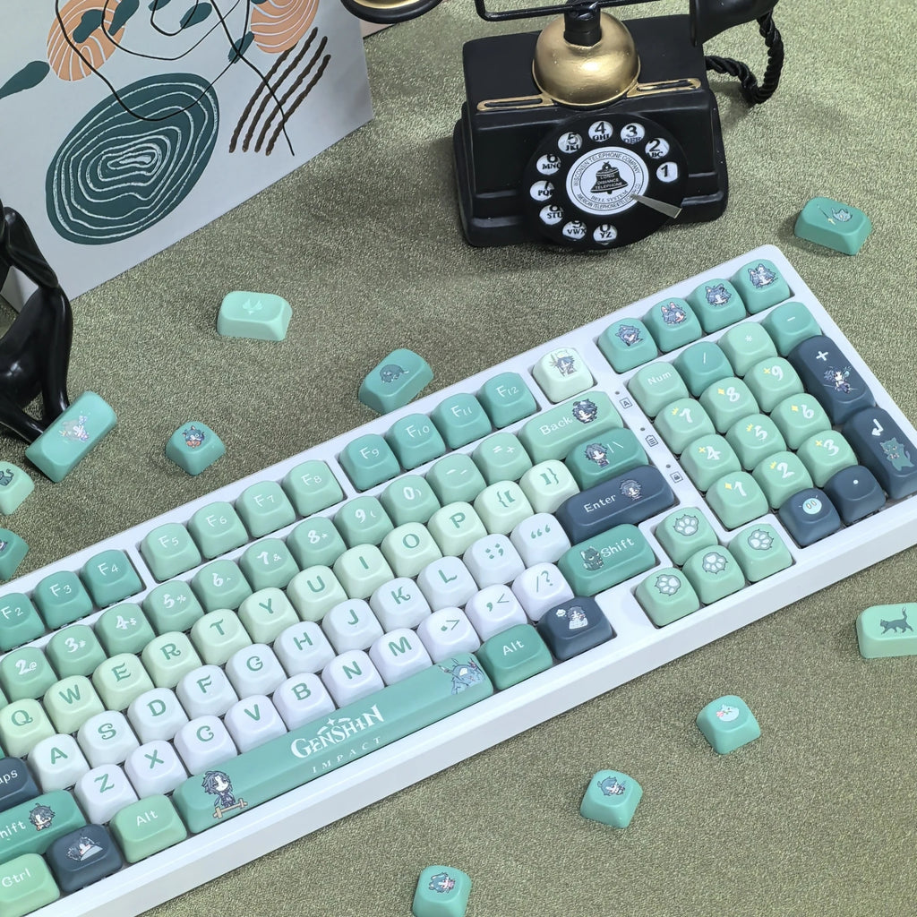 Genshin Impact Furina Keycaps 137 Keys MOA Profile Focalors PBT Five-sided Sublimation Keycap Set for DIY Mechanical Keyboard