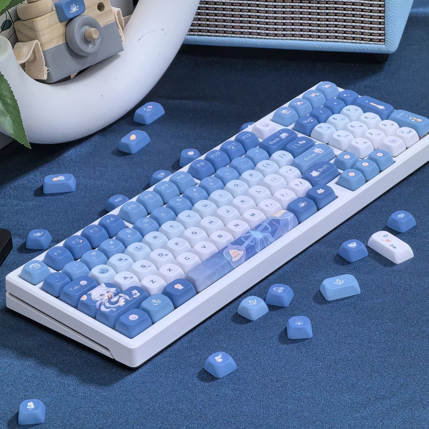 Genshin Impact Furina Keycaps 137 Keys MOA Profile Focalors PBT Five-sided Sublimation Keycap Set for DIY Mechanical Keyboard