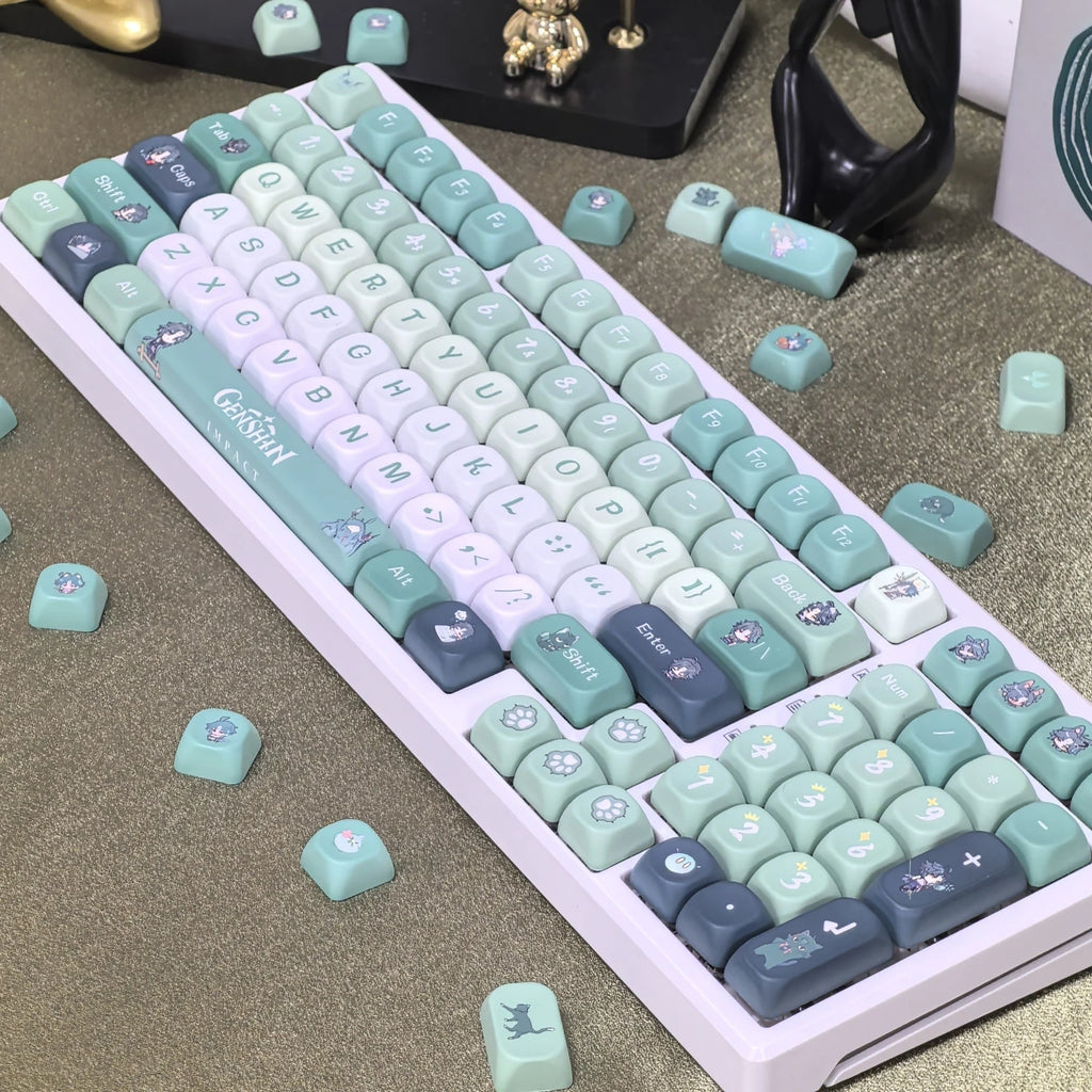 Genshin Impact Furina Keycaps 137 Keys MOA Profile Focalors PBT Five-sided Sublimation Keycap Set for DIY Mechanical Keyboard