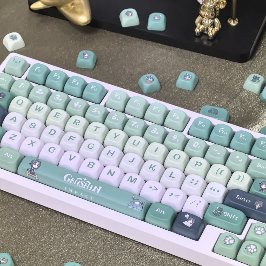 Genshin Impact Furina Keycaps 137 Keys MOA Profile Focalors PBT Five-sided Sublimation Keycap Set for DIY Mechanical Keyboard