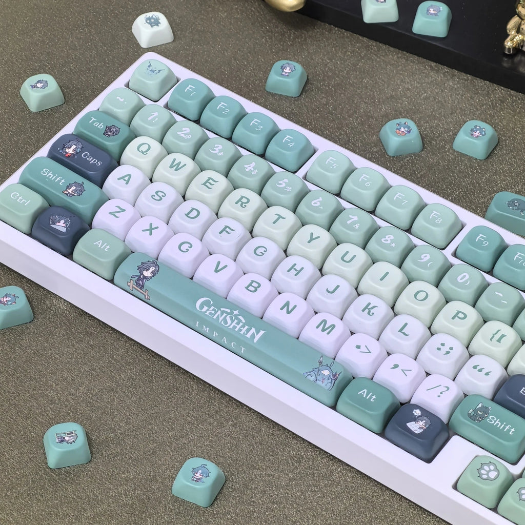 Genshin Impact Furina Keycaps 137 Keys MOA Profile Focalors PBT Five-sided Sublimation Keycap Set for DIY Mechanical Keyboard