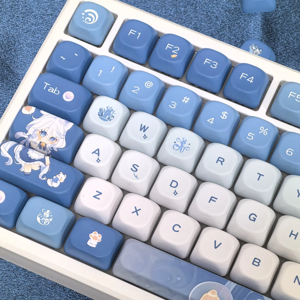 Genshin Impact Furina Keycaps 137 Keys MOA Profile Focalors PBT Five-sided Sublimation Keycap Set for DIY Mechanical Keyboard