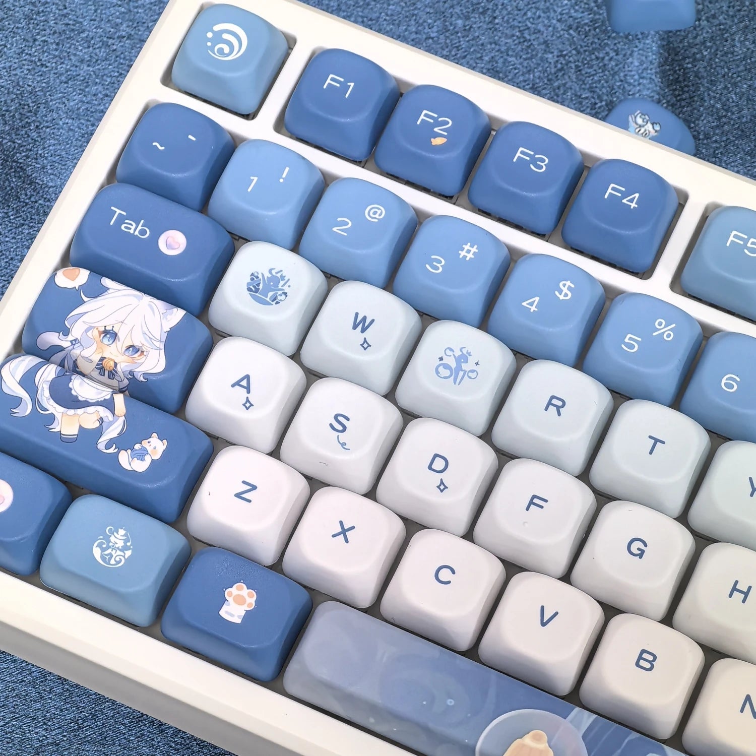 Genshin Impact Furina Keycaps 137 Keys MOA Profile Focalors PBT Five-sided Sublimation Keycap Set for DIY Mechanical Keyboard