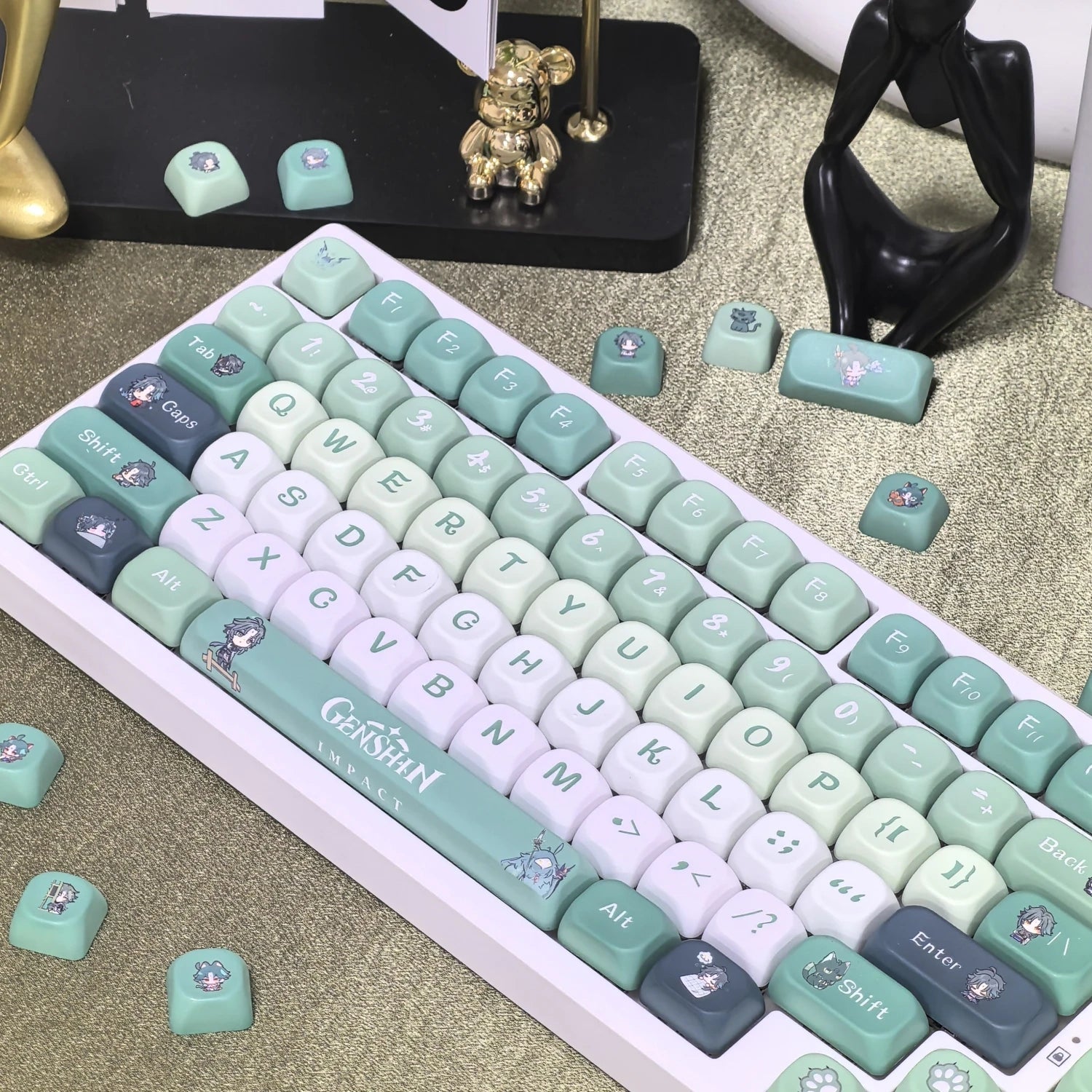 Genshin Impact Furina Keycaps 137 Keys MOA Profile Focalors PBT Five-sided Sublimation Keycap Set for DIY Mechanical Keyboard