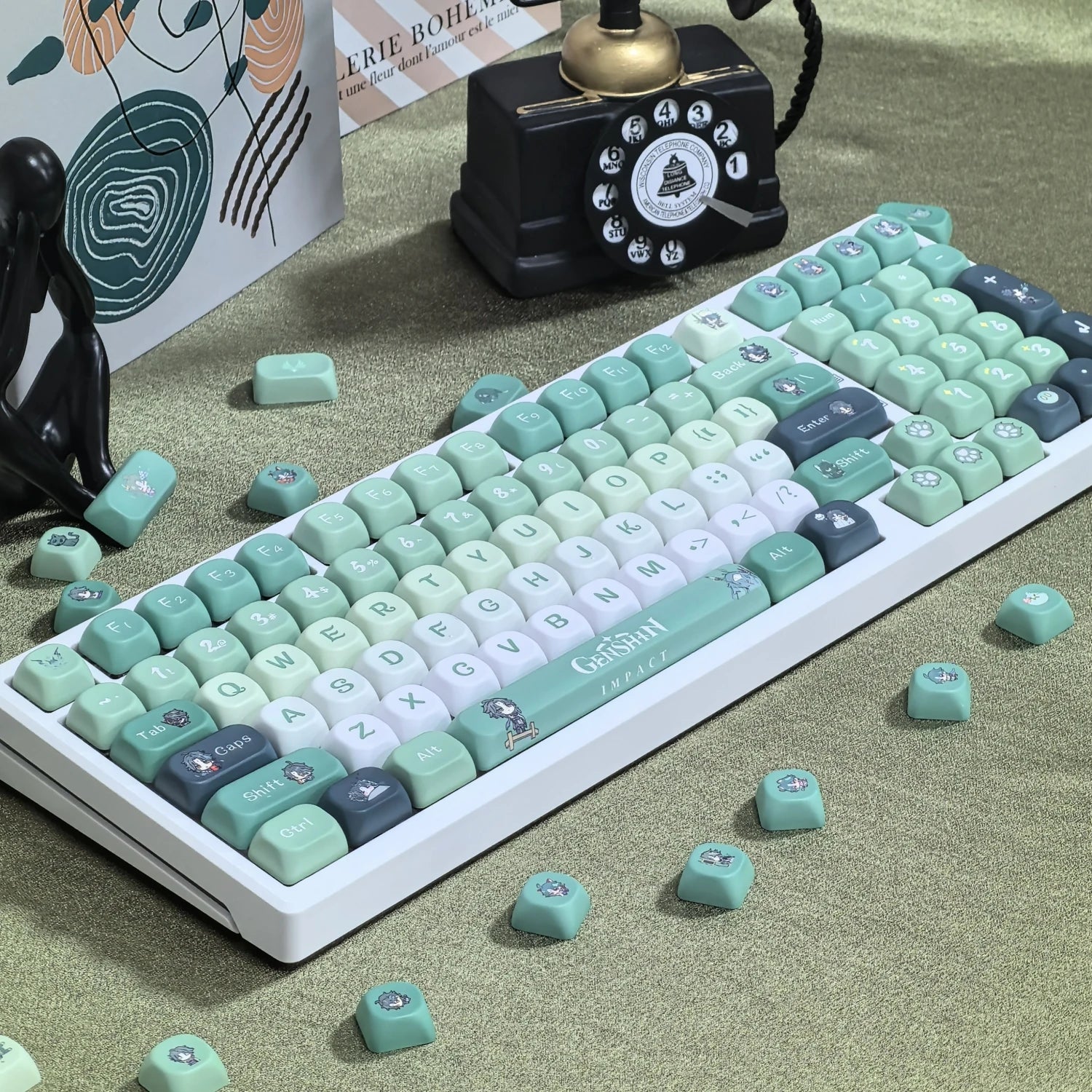 Genshin Impact Furina Keycaps 137 Keys MOA Profile Focalors PBT Five-sided Sublimation Keycap Set for DIY Mechanical Keyboard