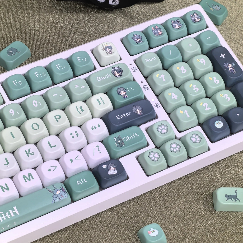 Genshin Impact Furina Keycaps 137 Keys MOA Profile Focalors PBT Five-sided Sublimation Keycap Set for DIY Mechanical Keyboard