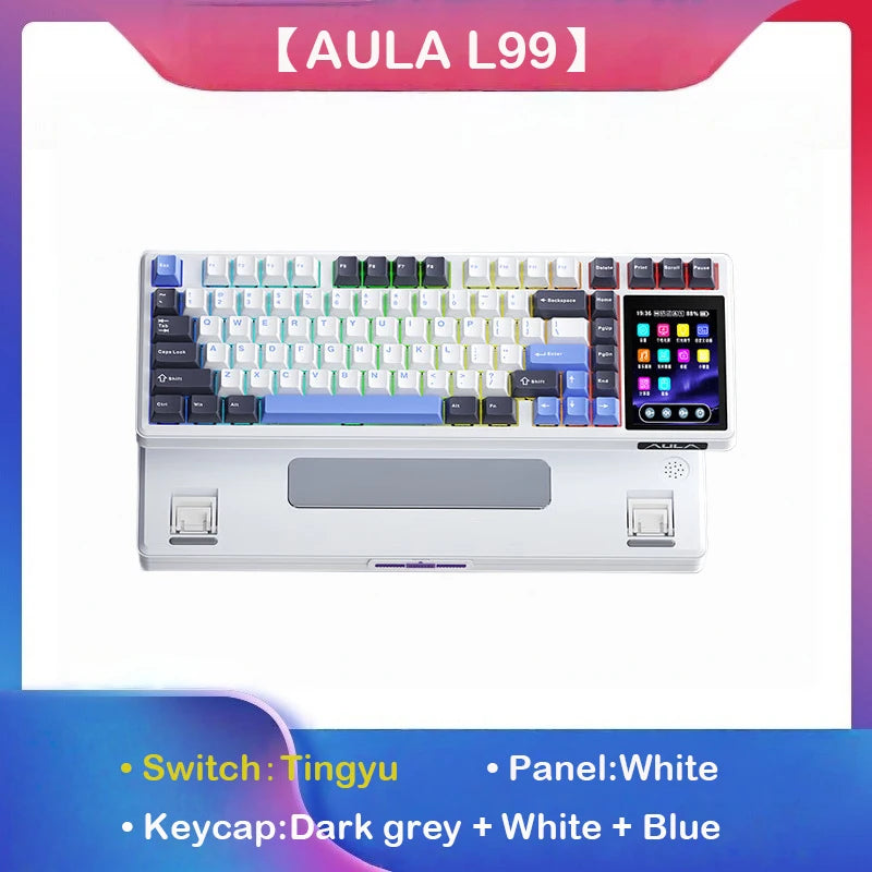 AULA L99 Intelligent Screen Mechanical Keyboard Bluetooth Wireless Tri-mode Night Gaming Laptop Keyboard 8000mAh Raindrop Switch
