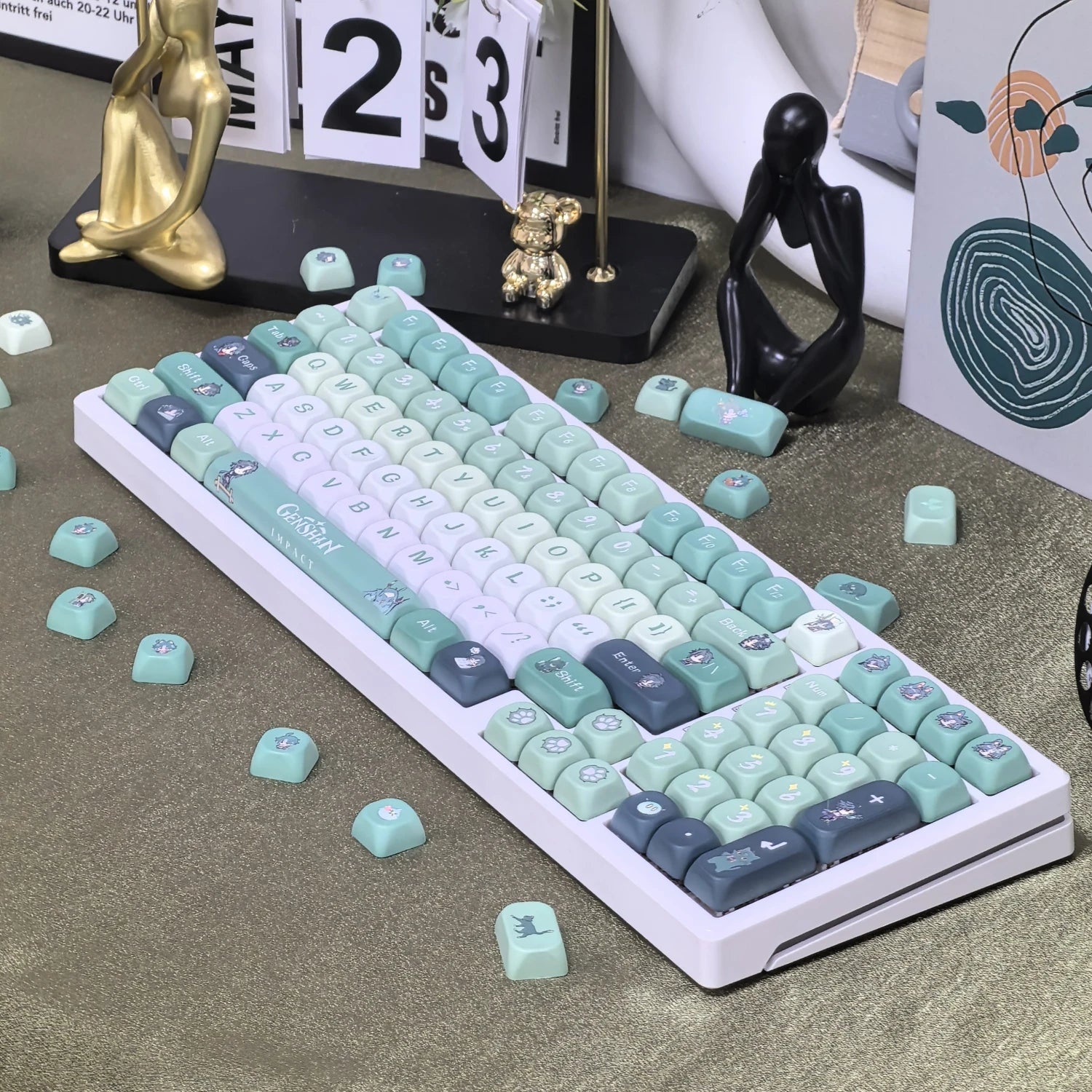 Genshin Impact Furina Keycaps 137 Keys MOA Profile Focalors PBT Five-sided Sublimation Keycap Set for DIY Mechanical Keyboard