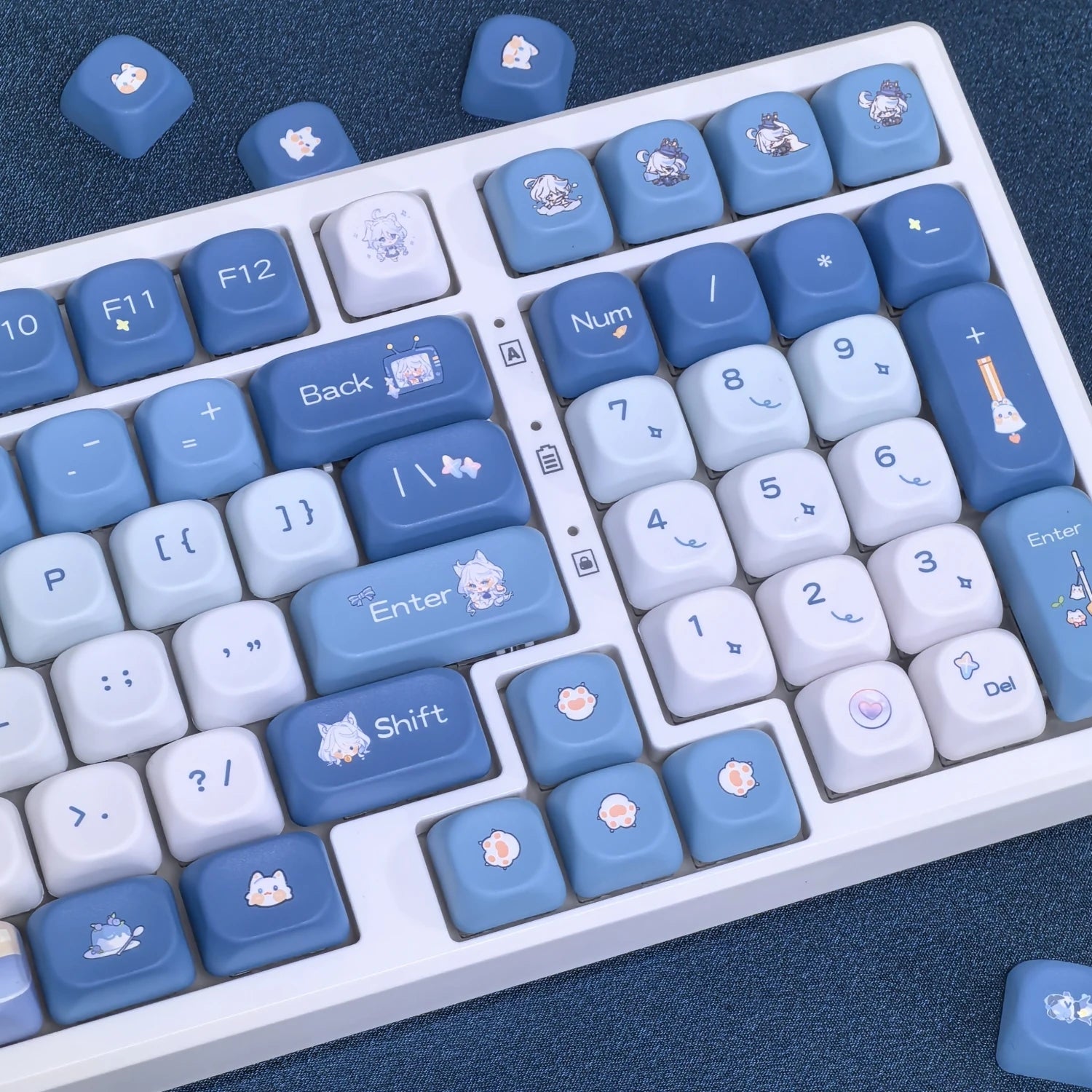 Genshin Impact Furina Keycaps 137 Keys MOA Profile Focalors PBT Five-sided Sublimation Keycap Set for DIY Mechanical Keyboard