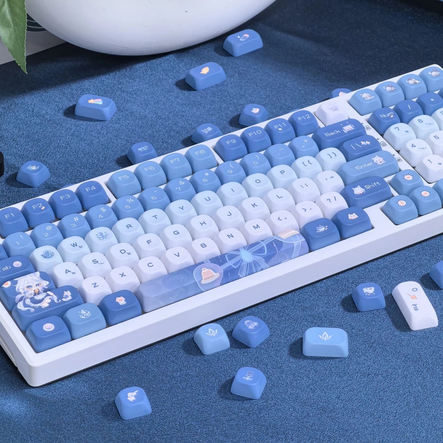 Genshin Impact Furina Keycaps 137 Keys MOA Profile Focalors PBT Five-sided Sublimation Keycap Set for DIY Mechanical Keyboard