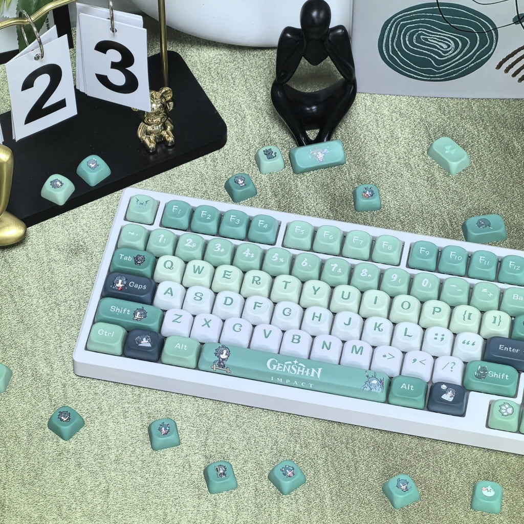 Genshin Impact Furina Keycaps 137 Keys MOA Profile Focalors PBT Five-sided Sublimation Keycap Set for DIY Mechanical Keyboard