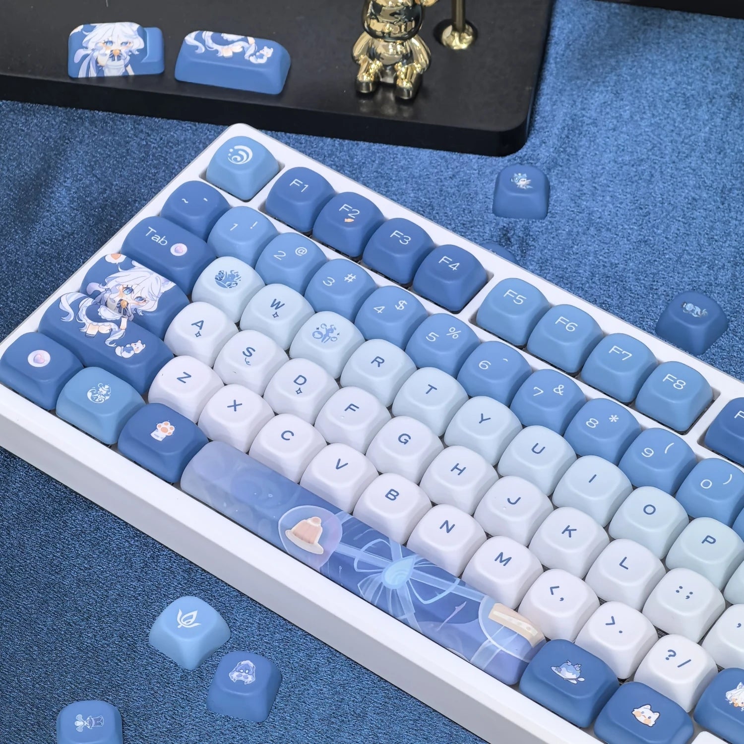 Genshin Impact Furina Keycaps 137 Keys MOA Profile Focalors PBT Five-sided Sublimation Keycap Set for DIY Mechanical Keyboard